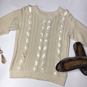 Lauren Conrad Knit 3/4 Sleeve Ribbon Sweater